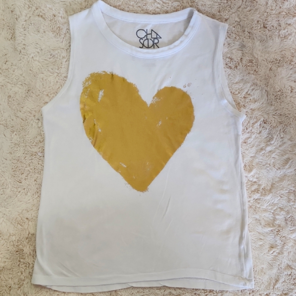 Chaser White and Gold Heart Tank Top